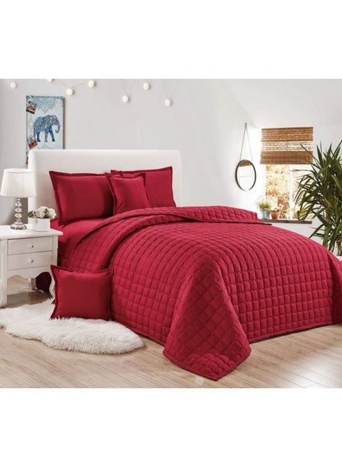 6-Piece King Size Solid Pattern Bedding Set Microfiber Red 220 x 240cm