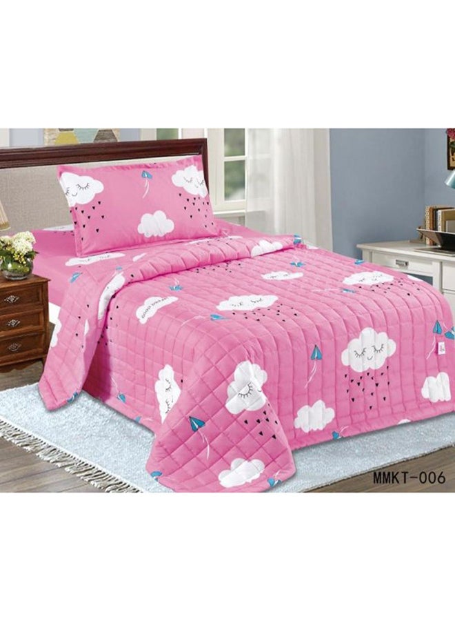 Ming Li 3-Piece Cloud Design Compressed Double Side Single Size Comforter Set Microfiber Pink 