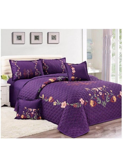6-Piece Compressed Single Size Floral Comforter Set microfiber Purple