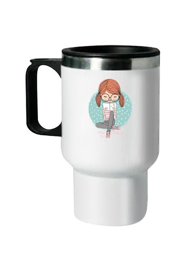 Printed Stainless Steel Thermal Mug White/Black 