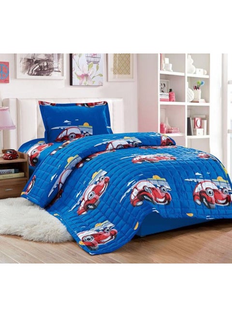 3-Piece Compressed Comforter Set Microfiber Blue Single