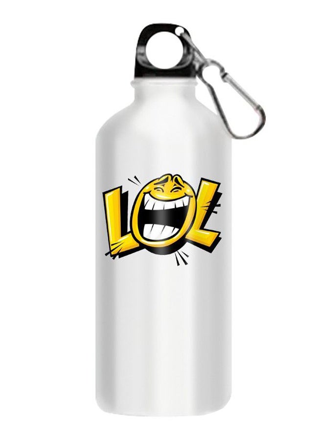 Printed Water Bottle With Hook Silver/Black