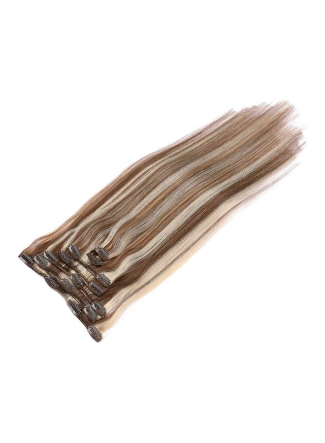 Licoville - Pack Of 7 Short Straight Clip In Hair Extensions Medium Brown/Bleach Blonde - Image 1
