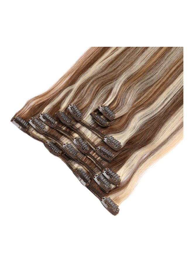 Licoville - Pack Of 7 Short Straight Clip In Hair Extensions Medium Brown/Bleach Blonde - Image 1