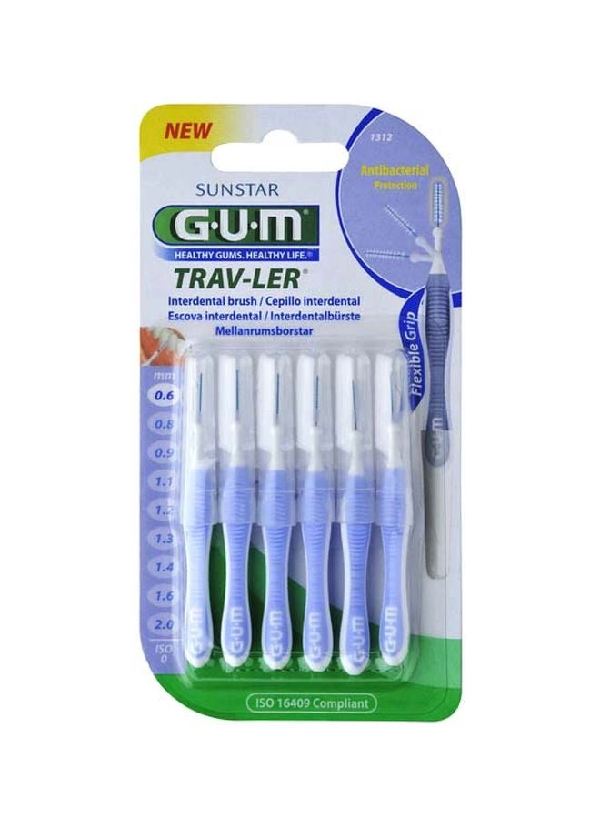 Gum 6-Piece Trav-Ler Toothbrush Blue/White 0.6ml