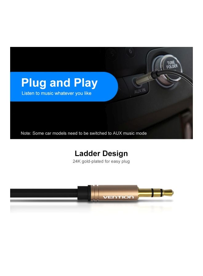 فينشن كابل صوتي Aux بزاوية مائلة نحو اليمين 90 درجة من ذكر إلى ذكر أسود/ذهبي - Image 4