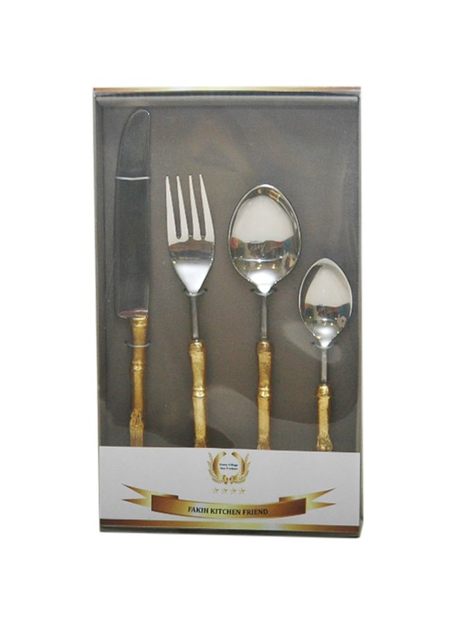 طقم أدوات مائدة كلاسيكي من الستانلس ستيل بمقابض مطلية بالذهب من 4 قطع فضي / ذهبي 23سم