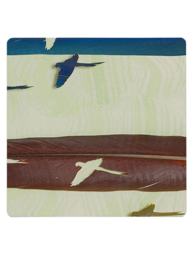 Printed Wooden Coaster Green/Blue/Brown 9x9cm