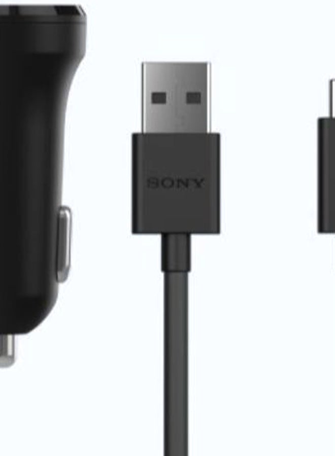 Dual Port USB Car Charger With Type-C Cable Black - Image 2