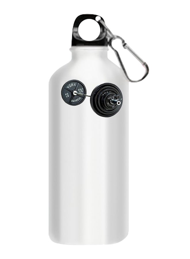 Barbell Rod Printed Water Bottle With Hook White/Black