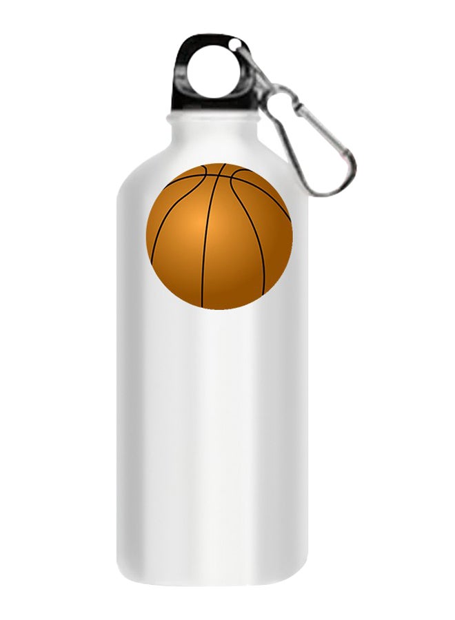 Basket Ball Printed Water Bottle With Hook White/Orange/Black