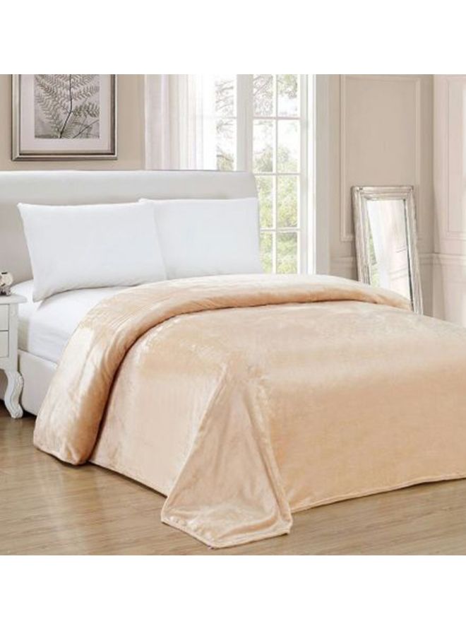 Soft Flannel Fleece King Size Blanket Microfiber Beige 