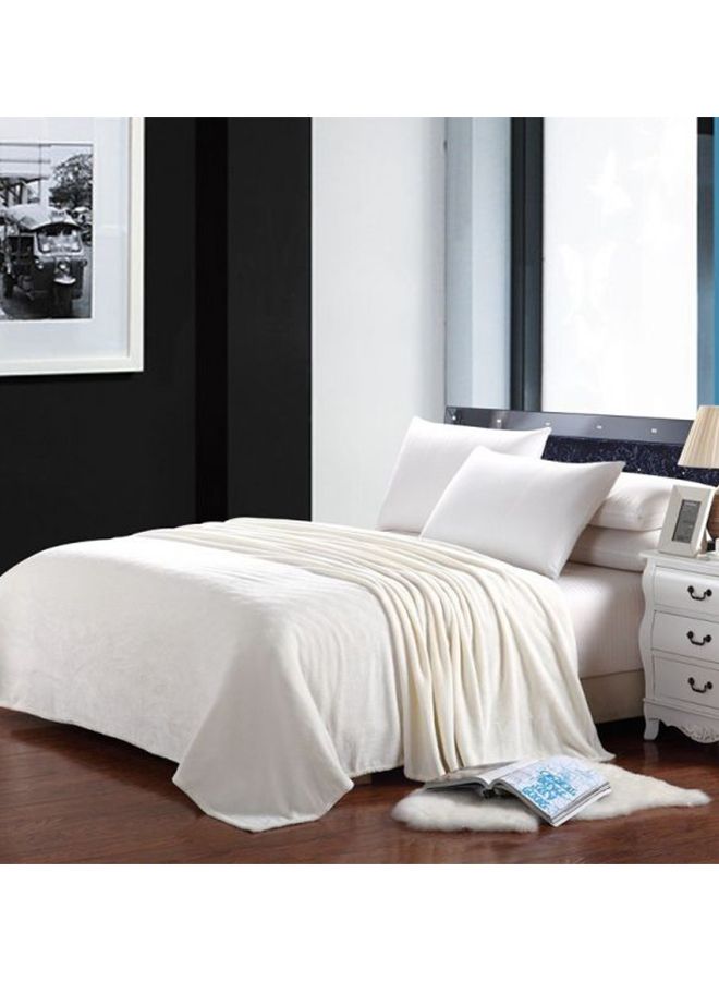 Soft Flannel Fleece King Size Blanket Flannel Off White 200 x 160centimeter 