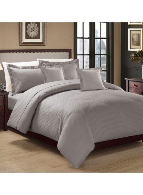 4-Piece Hotel Stripe Single Size Comforter Microfiber Grey 220x160cm