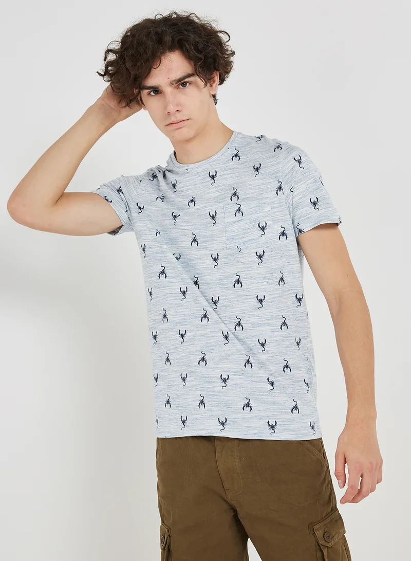 BRAVE SOUL Scorpio Print Short Sleeve T-Shirt Blue/White