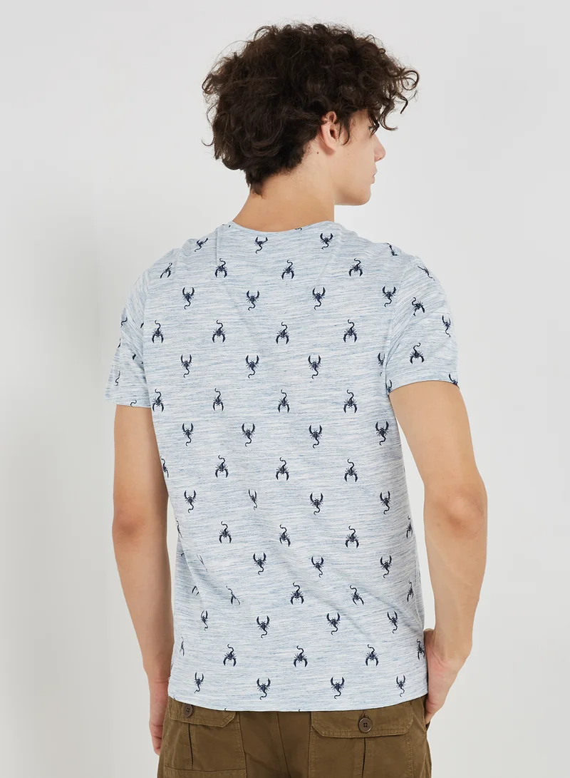 BRAVE SOUL Scorpio Print Short Sleeve T-Shirt Blue/White