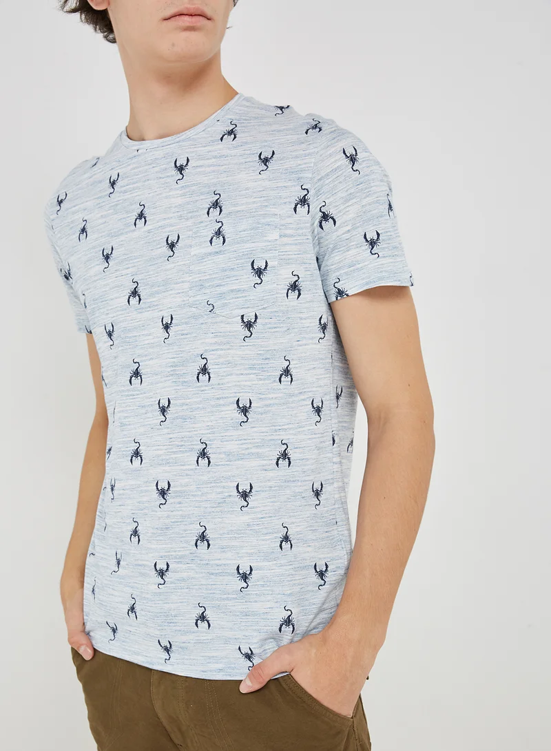BRAVE SOUL Scorpio Print Short Sleeve T-Shirt Blue/White