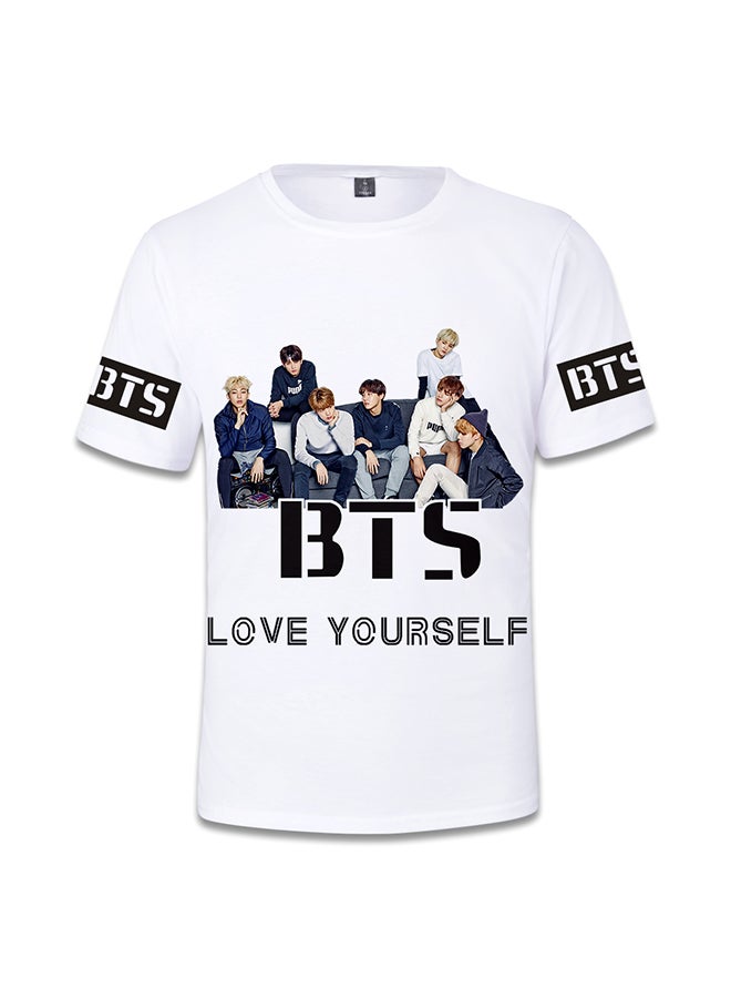 TOEON Breathable BTS Group Round Neck T-shirt White  - Image 1