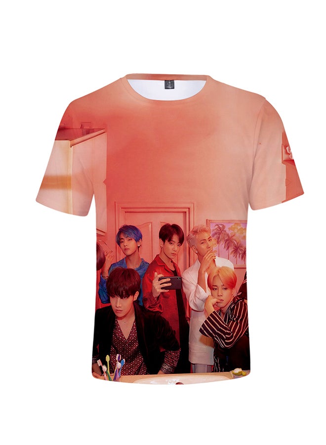TOEON BTS Group Printed Breathable T-Shirt Orange  - Image 1
