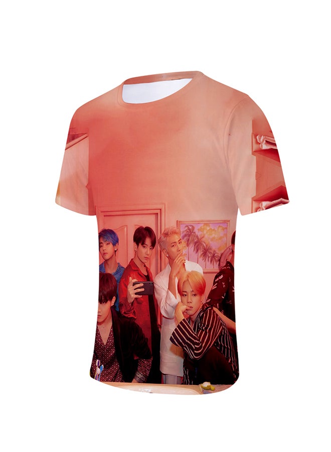 TOEON BTS Group Printed Breathable T-Shirt Orange  - Image 3