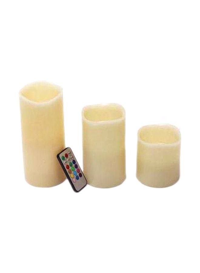 3-Piece LED Flameless Candle With Remote Set Beige 
