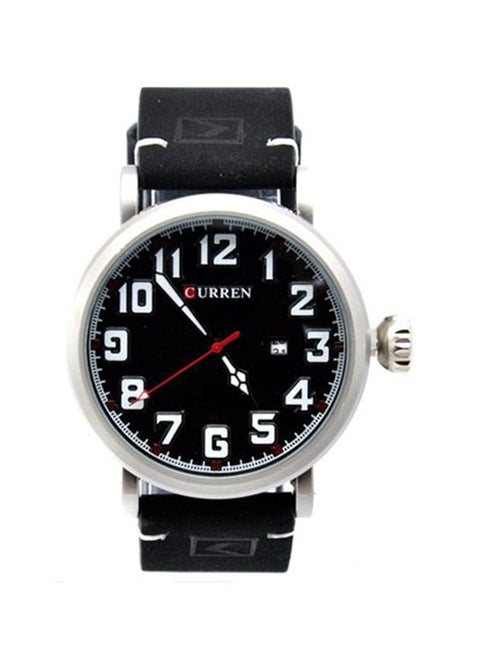 Men's Leather Analog Wrist Watch 8283CWBK - 36 mm - Black