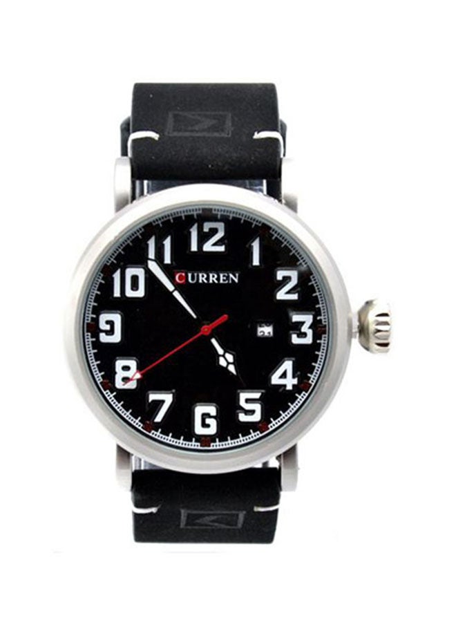 Men's Leather Analog Wrist Watch 8283CWBK - 36 mm - Black