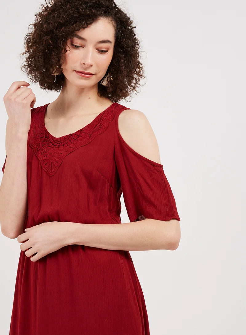 ONLY Cold Shoulder Midi Dress Maroon