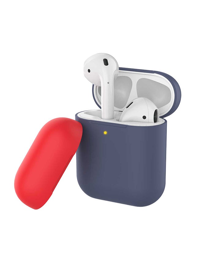PROMATE Slim Fit Two Tone Shockproof Protective Wireless Charging Apple AirPods Cover With Dual-Lid For Apple AirPods 1/2 Navy Blue/White 