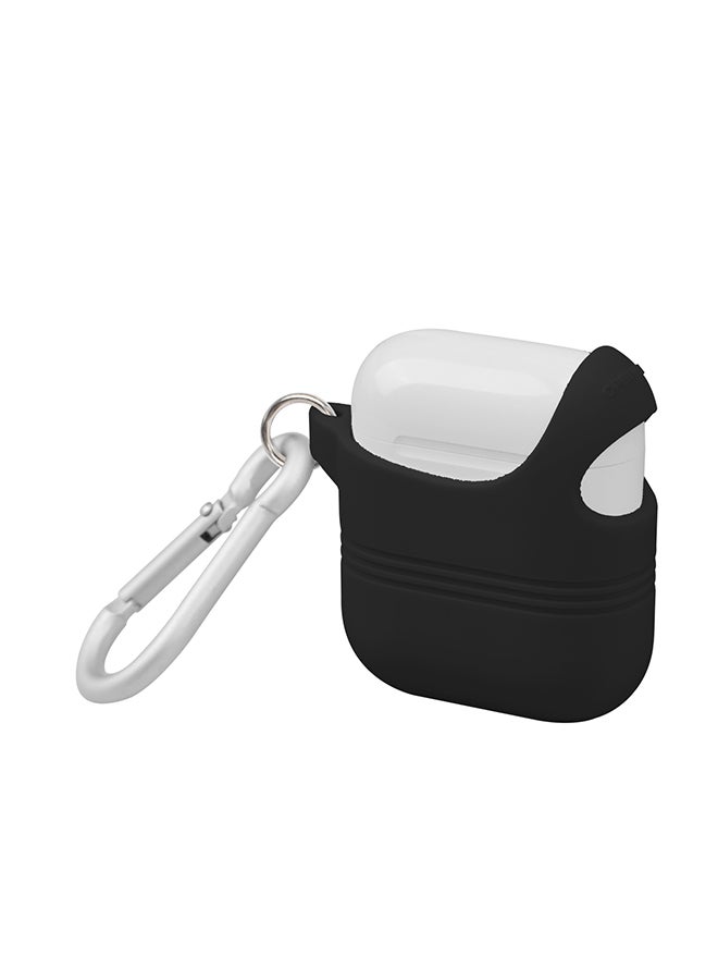 PROMATE - Stylish Semi-Body Soft Slim Fit Silicone AirPods Cover with Secure Lid Strap, Shockproof Protection and Quick-Snap Carabiner Access For Apple AirPods and AirPods 2, VeilCase Black - Image 1