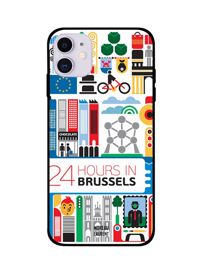 مورو لورنت غطاء حماية واق لهاتف أبل آيفون 11 نمط مطبوع بعبارة "24 Hours in Brussels"