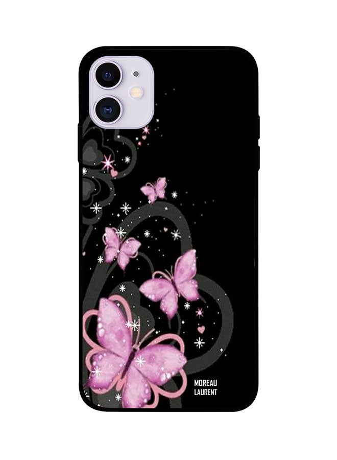 Moreau Laurent Protective Case Cover For Apple iPhone 11 Pink Butterfly Grey Hearts