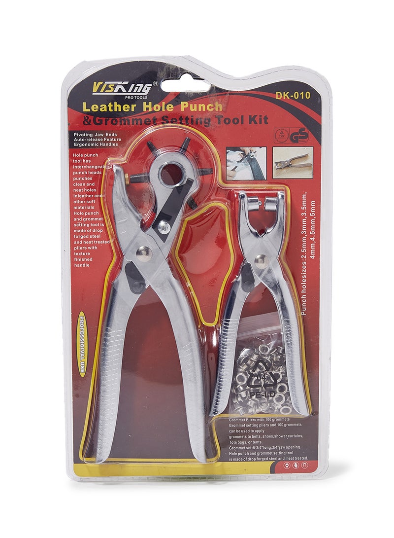 Leather Hole Punch And  Grommet Setting Tool Kit Silver