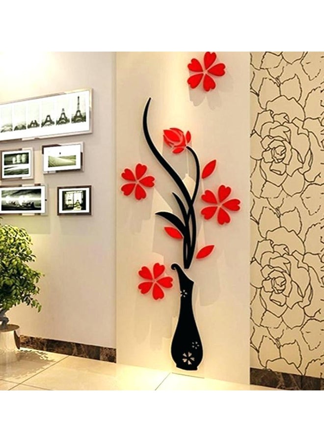 Acrylic 3D Vase Wall Sticker Red/Black 80x40centimeter