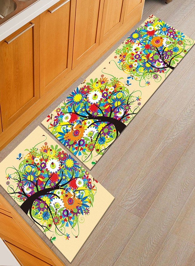 بساط مطبخ قابل للغسل بتصميم مزين بنقشة شجرة متعدد الألوان 50x160سم