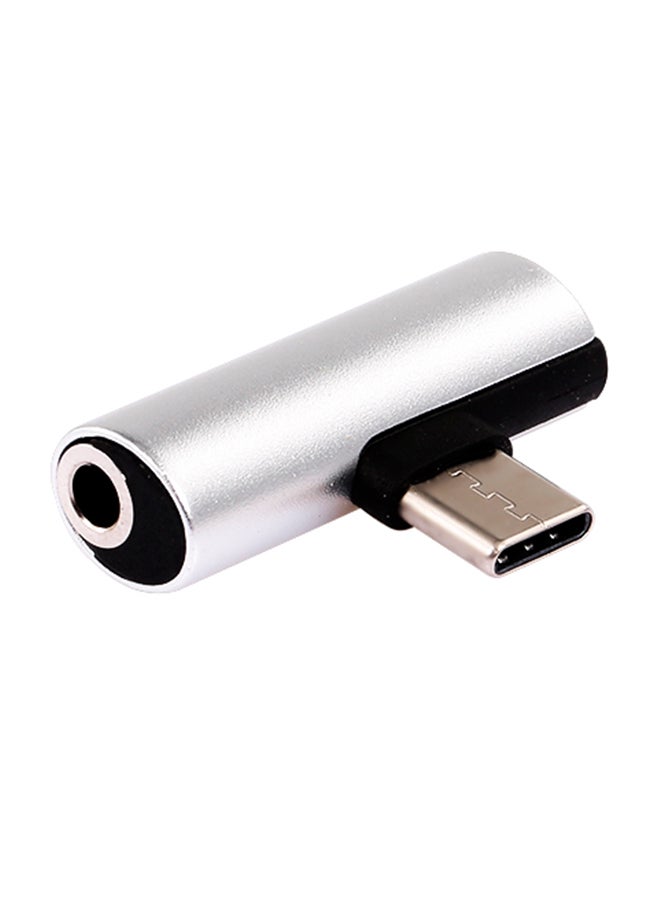 Generic 3.5mm Type-C To Type-C Jack Earphone Charging Adapter Silver  - Image 1