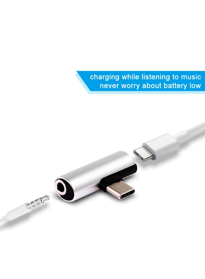 Generic 3.5mm Type-C To Type-C Jack Earphone Charging Adapter Silver  - Image 4