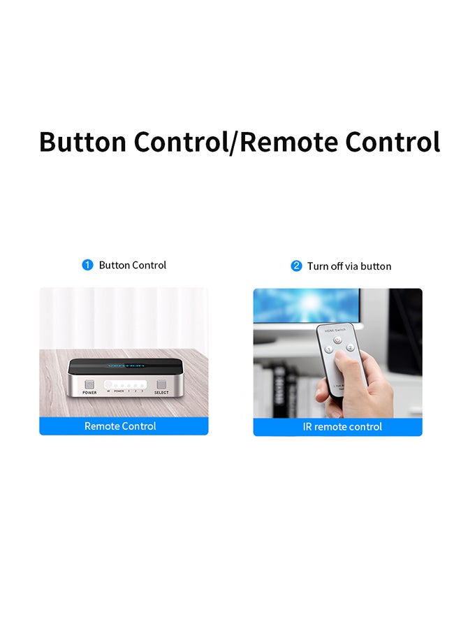 فينشن مُشغِّل HDMI أنثى ‏3 في 1 مزوَّد بتقنية نقل الإشارة التباينية المصغرة بدقة 4K و1080P أسود/ أبيض - Image 3
