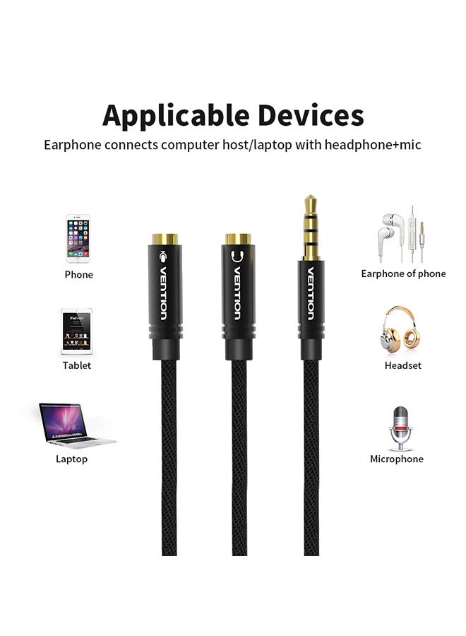 VENTION 3.5mm Male To 2 Port Female Audio Stereo Extension Cable Black - Image 2