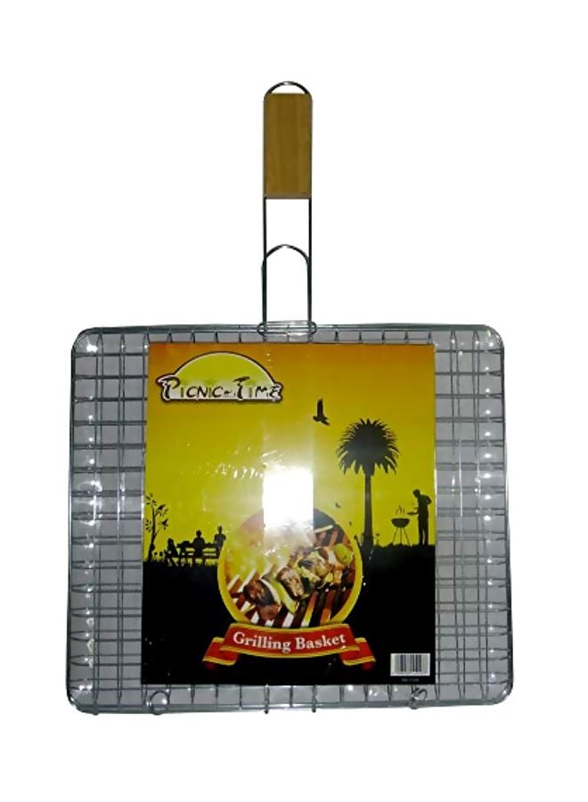 BBQ Grilling Basket With Handle Silver/Brown