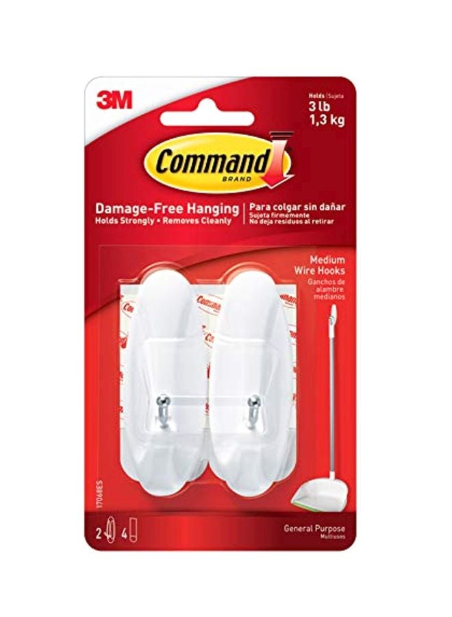 3M 2-Piece Medium Wire Hook With Strips Set White/Silver - Image 1