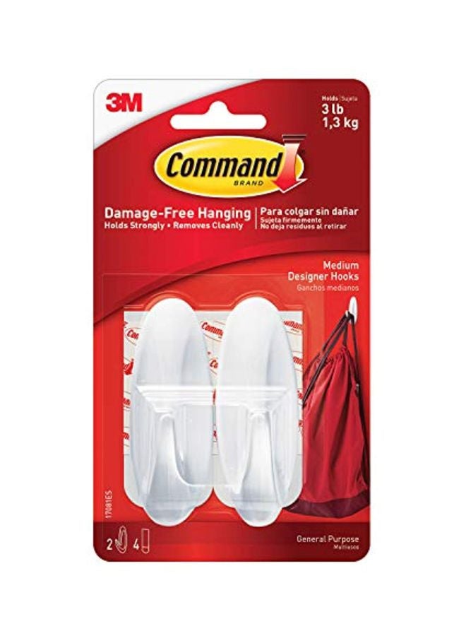 Command 2-Piece Plastic Wall Hook With 4 Strips White 355.59x304.8x82.04mm - Image 1