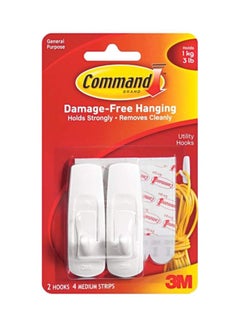3M 2-Piece Utility Hooks With Adhesive Strips White 2.2x7.5cm 