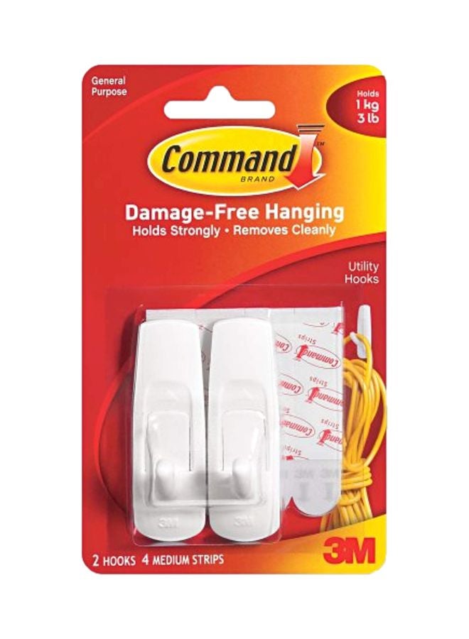 3M 2-Piece Utility Hooks With Adhesive Strips White 2.2x7.5cm