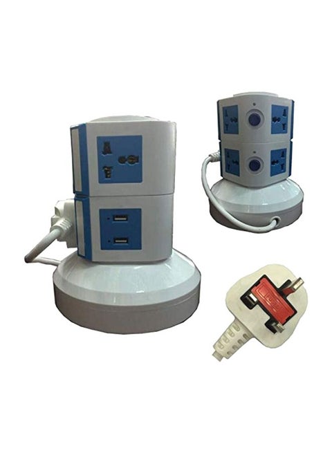 4-Way Universal Vertical Extension Socket White/Blue
