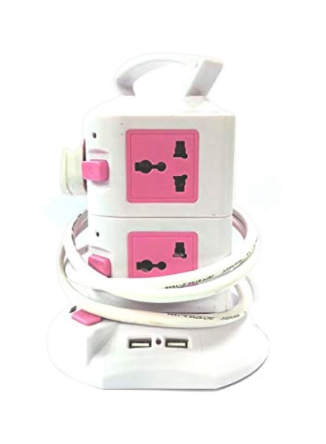 Generic 4-Way Vertical Extension Socket White/Pink  - Image 1
