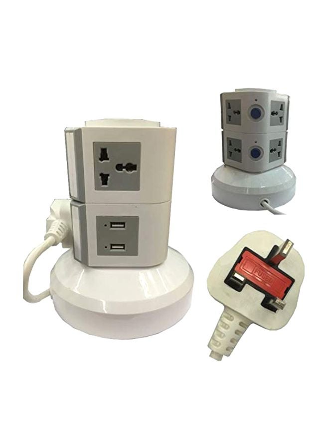 مقبس تمديد ذو 4 اتجاهات بتصميم عمودي أبيض/رمادي