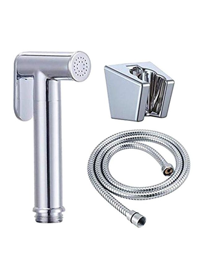 Toilet Spray Shattaf With Hose And Hook Silver