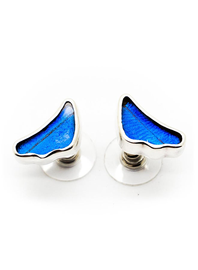 Sterling Silver Wing Shaped Morpho Didius Butterfly Earrings