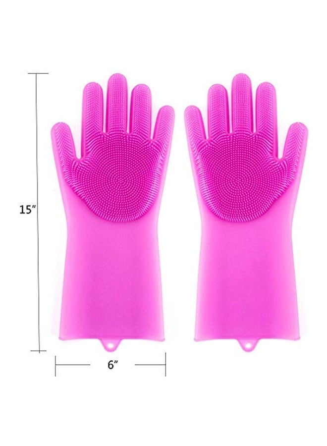 2-Piece Reusable Silicone Gloves With Wash Scrubber Rose Red 25x6inch - Image 2